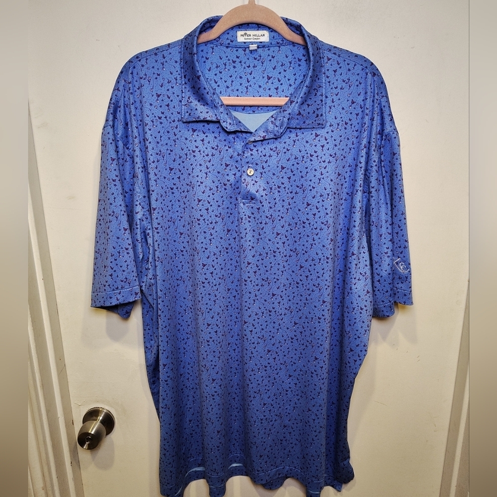 Peter Millar Summer Comfort Men's Blue Butterfly Print Polo Shirt Sz XXL Casual